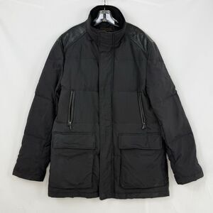 Cole Haan Men’s Down Puffer Jacket Black Leather Trim Size M Winter
